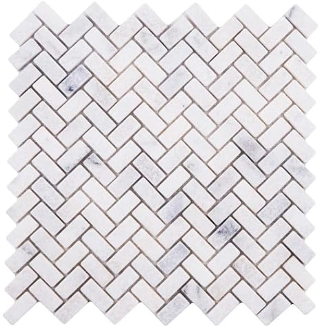 (20 Fliesen) Mosaik Fliese Marmor Naturstein Herringbone Carrara Antik Marmor-Mosaik Marble für BODEN WAND BAD WC DUSCHE KÜCHE FLIESENSPIEGEL THEKENVERKLEIDUNG BADEWANNENVERKLEIDUNG matte