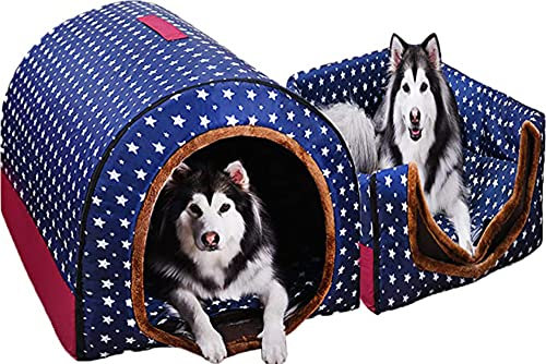 2-in-1 großes Haustierhaus mit Dach für Labrador, beruhigende Höhle, tragbares Iglu-Hundehaus mit waschbarem, orthopädischem Kissen, Anti-Angst, weich, warm