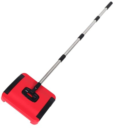 MOBUTOFU Manual Carpet Sweeper and Hand Push Floor Cleaner, Portable Non-electric Small Rubbish Sweeper Quiet Operation, Red Household Rug Cleaner for Home and Office Use