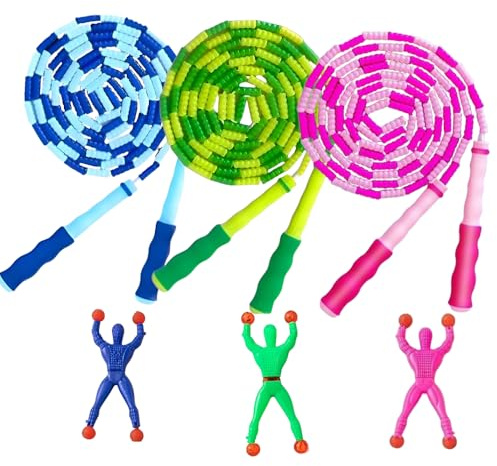 Springseil für Kinder, weiches Perlen-Springseil, verstellbare Länge, verhedderungsfrei, segmentiertes Springseil für Kinder, Studenten, Männer und Frauen (Blau + Rot + Grün)