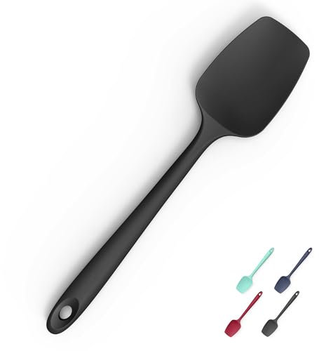 Doosu Silicone Spoon Spatula, 315℃ Heat Resistant Flexible Cooking Spoon Kitchen Rubber Spoonula Scraper for Mixing Stirring Scraping Serving Non-Stick Cookware (28.9cm, Black)