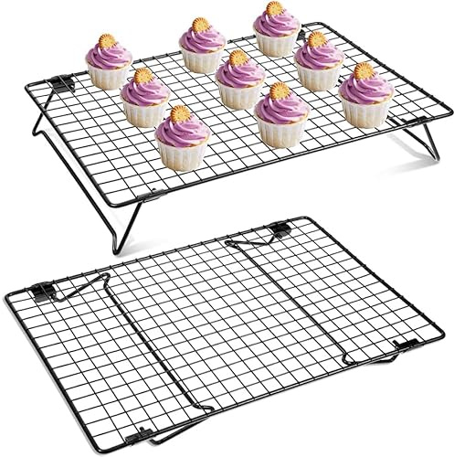 Abizarch 2 Pcs Cooling Rack with Collapsible Legs 13.4x9.4 inch, Carbon Steel Stackable Cake Cooling Rack, Baking Cooling Rack, Nonstick Cookie Cooling Rack, Cooling Rack for Baked Goods
