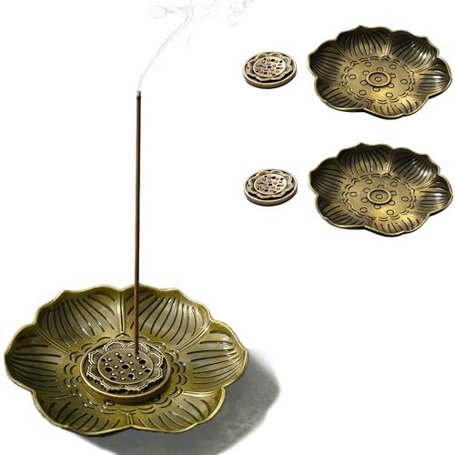 CBRVTY 2 Set Lotus Legierung Räucherstäbchen-Halter, 9 Loch Weihrauchbrenner Duft Zubehör mit Abnehmbarem Aschefänger für Meditation Yoga