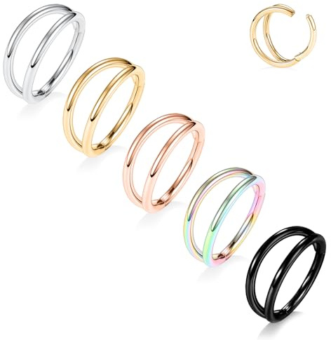 hengkaixuan 5 STÜCK Doppelte Nasenringe Conch Hoop Ohrringe Doppelter Septum Schmuck Knorpel Conch Piercing Chirurgenstahl Rook Tragus Lip Daith Helix Ohrringe