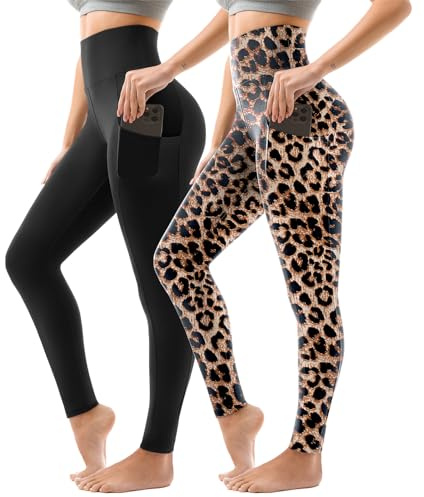 Sanpetix Sport Leggings Damen High Waist, Sporthose Damen Lang Mit Taschen Für Gym Yoga 2er Pack