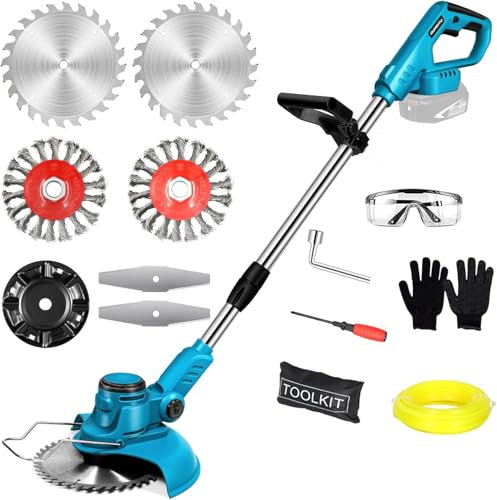 Akku Rasentrimmer für Makita-Akkus mit 4 Klingentypen Bürstenlose Rasentrimmer mit Unkrautbürste, 4-in-1 rasentrimmer elektrisch, 90° Schwenkbarer Kopf für Rasen Garten Beschneiden