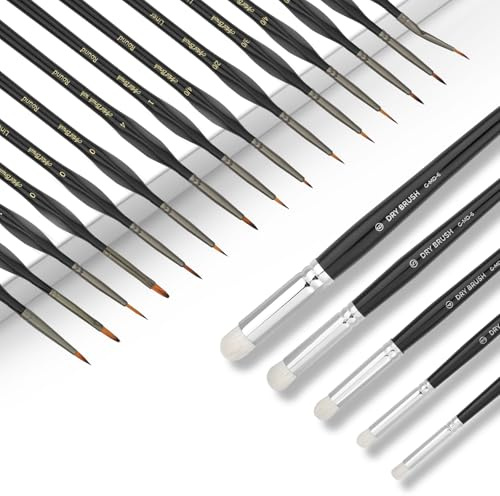 HOTUT Dry Brush Pinsel Set,20 Stück Feine Pinsel Set,Nylon Acrylfarben Drybrush,Modellbau Drybrush Detailpinsel,Trockenpinsel Set für Detailarbeiten und Modellbau