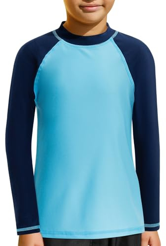MASOCIO Tee Shirt Anti UV Enfant Garcon Manches Longues Tshirt Protection Solaire UPF 50+ Maillot de Bain T Shirt Garçon de Natation Plage Piscine Séchage Rapide 5 Ans Bleu Bleu Marine