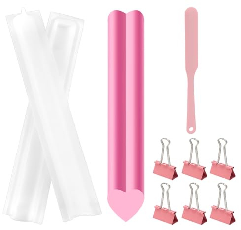 FINGERINSPIRE Moule à Gâteau en Silicone à Long Tube Moule à Gâteau en Forme de Cœur Avec Grattoir en Silicone Rose et 6 Pince en Fer (Longueur de 319mm) (21.5x27mm de Diamètre)