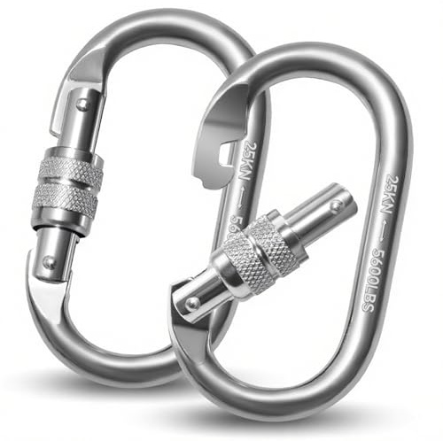 Vipuikos 2 mosquetones de 25 KN, en forma de O, grandes, resistentes mosquetones de seguridad, acero inoxidable, capacidad de carga de 2500 kg, para yoga, hamaca, camping, columpio (plata)
