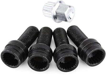 Tornillos Antirrobo Coche, Tuercas Ruedas Coche Juego de 4+1 Tuercas de Seguridad Uso Apto para Rueda de Acero Negro M14*1,5 mm con Llave