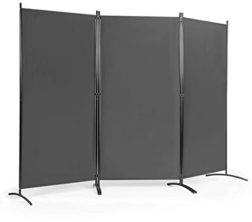FANTASK 3-teiliger Raumteiler, 260 x 183cm, Paravent, Trennwand Wandschirm aus Metall & Polyester, Sichtschutz Room Divider Innen für Zuhause Büro Terrasse, Extra breit