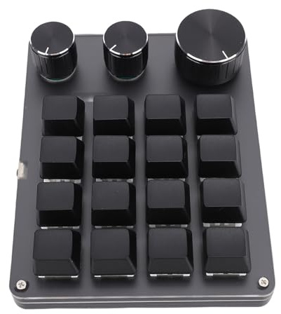 LICAEVEY Keypad de Macro de 16key Portátil con Diales Programables, Teclado con Cable USB Portátil con 3 Perillas, Luz LED, para Juegos, Oficina (Black)