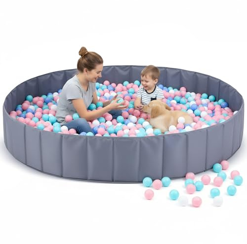 Burbell 72x 12 Extra Large Kids Baby Ball Pool, Jumbo Ball Toddlers Game Activity Pit, Hold Over 2000 Balls, Round Folding Portable Play Pit Indoor and Outdoor, Balls Not Include(Grey)