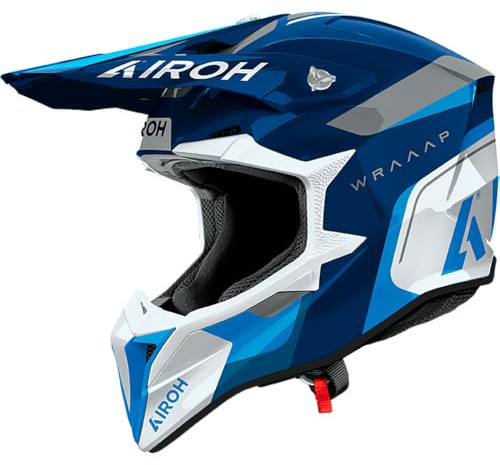 AIROH WRAAAP CONQUER BLUE GLOSS XL | Aggressives Motocross-Design mit auffälligen Grafiken