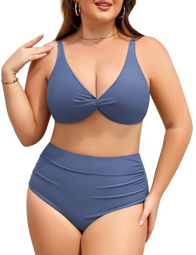Svanco Maillot de Bain Femme 2 Pièces Grande Taille Bikini Femme Push Up Taille Haute Cache Ventre