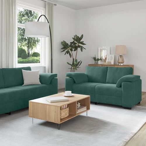 HETFTJN 2 und 3 Sitzer Sofa Set in Dunkelgrün, Samt Couch groß mit Breiten Armlehnen, 160 cm & 219 cm breit, robuster Holz Metall Rahmen, gemütliche Sitzecke für Wohnzimmer Gästezimmer Büro
