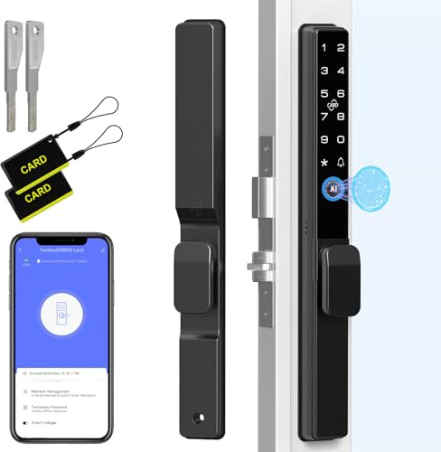 Eseesmart Schiebetürschloss, intelligentes Türschloss mit Fingerabdruck-RFID-Tastatur, Bluetooth-App-Steuerung, elektronischer biometrischer digitaler Code, Sicherheit, Terrassentür für
