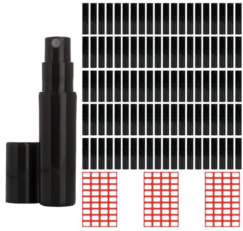 GBKDQQ 100 nebulizzatori per profumi, ricaricabili, 2 ml, mini flacone spray, piccolo riempitore di profumo, nebulizzatore per uso in viaggio, con imbuto per pipette e adesivi per etichette