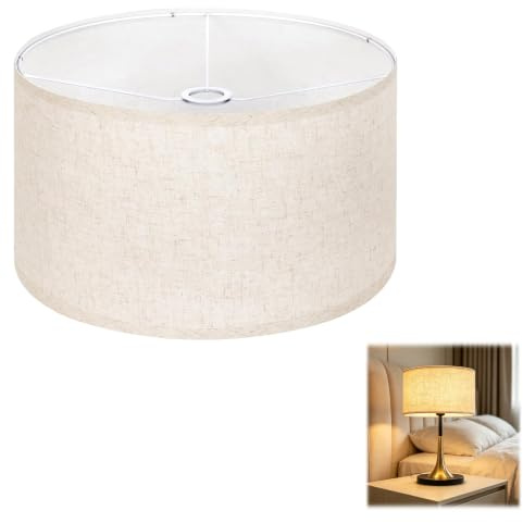 WIBELRYUSN Stoff Lampenschirm aus Leinen, Mittlerer Trommel Lampenschirm für Stehlampe, Hängelampe & Tischlampe, lampenschirme Ø30cm x H20cm, lampenschirm klein für E27 Schlafzimmer, Küche (Leinen)