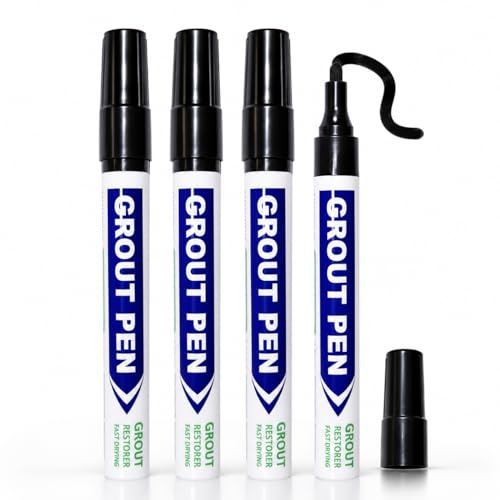 Grout Pen, Patio Grout, Filler Pen, Surface Lines, Repair Marker Pen | Suitable for Bathrooms Kitchen Tiles Repair, Line Reviver Pens for Restoring Discoloured & Faded Joints(4 Black)