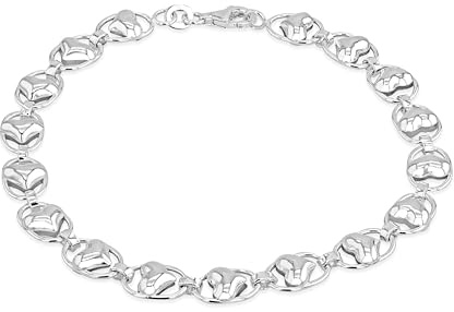 Tuscany Silver Sterlingsilver hjärta och ovalt länkarmband på 18 cm/7 tum, 7 inches, Emalj, Enkel