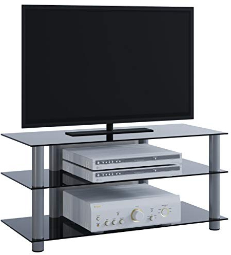 VCM TV Rack Lowboard Konsole LCD LED Fernsehtisch Möbel Bank Glastisch Tisch Schrank Aluminium Schwarzglas Netasa