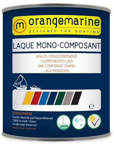 Orangemarine Laque Marine Brillante 0.75L – Peinture Bateau Mono-composante alkyde-uréthane | Résistante UV & Abrasion | Finition Brillante pour Coques Polyester, Bois, Acier, Aluminium/Blanc