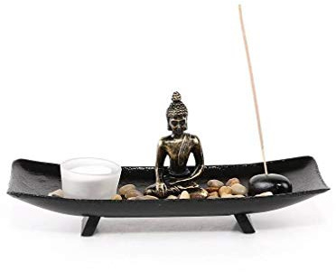 lachineuse – Räucherstäbchenhalter mit Buddha-Kerzenhalter – Zen-Dekoration für den Innenbereich, Buddha-Motiv – 26 x 10 cm – asiatisch-Japanisches Gartendeko-Objekt – Geschenkidee