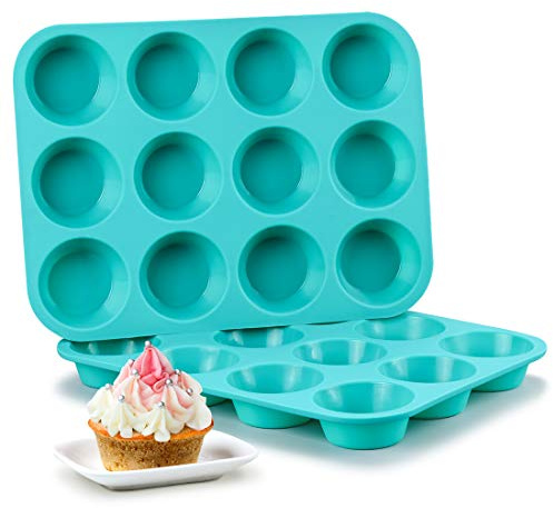 CAKETIME Silicone Muffin Pan Set, Cupcake Pans 12 Cups Silicone Baking Molds, Food Grade, Pinch Test Approved, Pack of 2