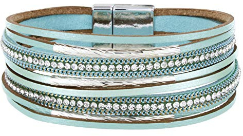 StarAppeal Armband Lederarmband mit Strass, Ketten und Schmuckelementen, Magnetverschluss Silber, Damen Armband