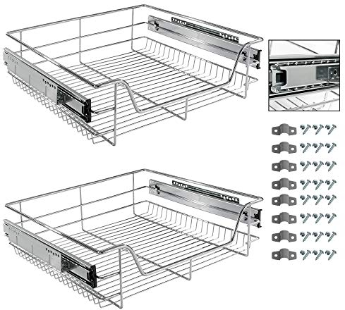 Arebos Teleskopschublade - für Schrankbreite 30 40 50 oder 60 cm | verchromt/Setwahl- Küchenschublade Korbauszug Schrankauszug, Schubladeneinsätze für Küchenschrank | 2 x 60 cm