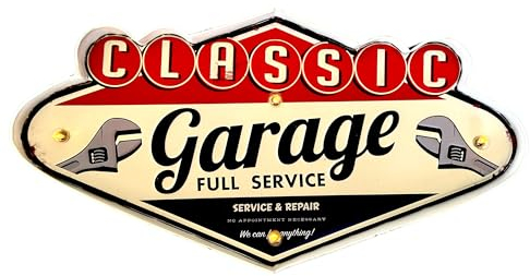 DiiliHiiri Cartel Retro Luminoso Garage Route 66 Estilo Vintage Letrero Metálico Artesania Accesorios para Decoración Hogar de Años 50 Cochera Abierto 24h