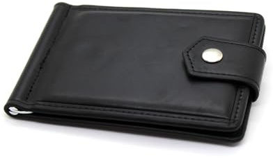 Portafoglio uomo slim sottile in ecopelle con clip molla fermasoldi porta carte porta tessere portamonete Bifold ferma soldi nero idea regalo (Nero)