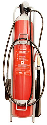 Orig. ANDRIS® 30kg CO2 Marken-Feuerlöscher-Wagen fahrbar auf Trolley montiert, Kohlendioxid für EDV/Serverräume/Labore/Schiffahrt geeignet, EN1866/EN1964 inkl. ANDRIS® Prüfnachweis mit Jahresmarke