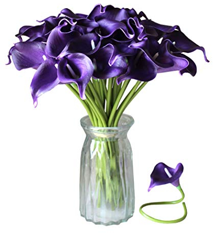 ALIERSA Mini-Calla-Lilienstrauß mit 10 Köpfen, fühlt sich echt an, Blumensträuße (dunkelviolett)