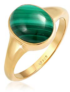 Elli PREMIUM Ring Damen Siegelring Elegant Grün mit Malachit 925 Sterling Silber Vergoldet