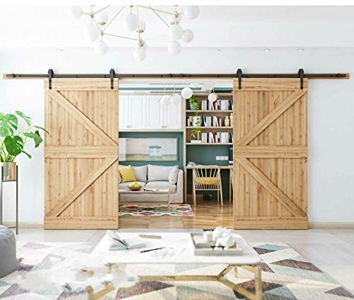 12FT/366cm Quincaillerie Kit de Rail pour Porte Coulissante, Systeme Double Porte Coulissante, Rail porte Coulissante Noire, La Porte Coulisse Silencieusement Sans Friction, Charge 150 kg