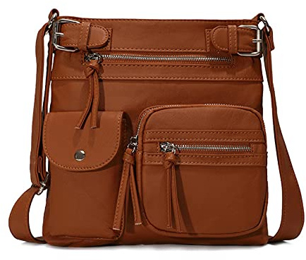 FANDARE Leichte Schultertasche Umhängetaschen Damen Schulranzen Handtaschen Klein Frauen PU Leder Wasserdicht Freizeit Sports Arbeit Outdoor Reise Messenger-Bags Braun