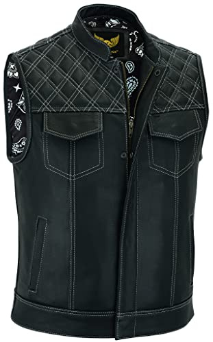 Leatherick Groove Club Hommes Gilet Cuir Biker - Doublure Traditionnelle En Satin Paisley (FR/ES, Numérique, 50, Taille normale, Taille normale)