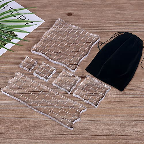6 Stück transparente Stempelblöcke mit gebogenen Kanten, Acryl mit Rasterlinien, Stempelwerkzeug, dekorative Stempelhalter für Album, Scrapbooking, Basteln，Kartendekorationen