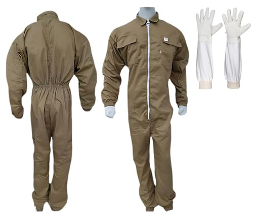 URBANSBEE Tuta da Apicoltore Professionale con Guanti Integrati, Abbigliamento Protettivo in Cotone Naturale per Apicoltori, Tuta Anti-Puntura Api, Completo Apicoltura Uomo/Donna -Taglie Disponibili