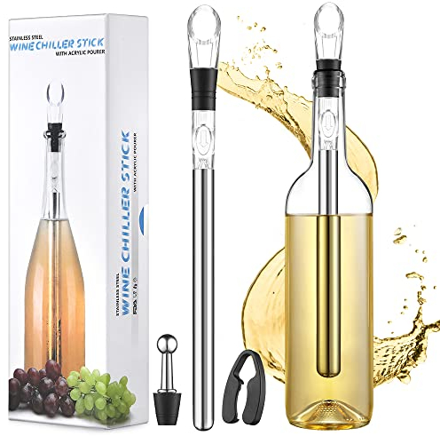 ecooe Weinkühlstab Set mit Edelstahl weinkühler stab, Ausgießer, Stopper, Folienschneider und Geschenkbox, Wein kühlstab als Valentinstag Geburtstag Geschenke für Manner Frauen Weinliebhaber
