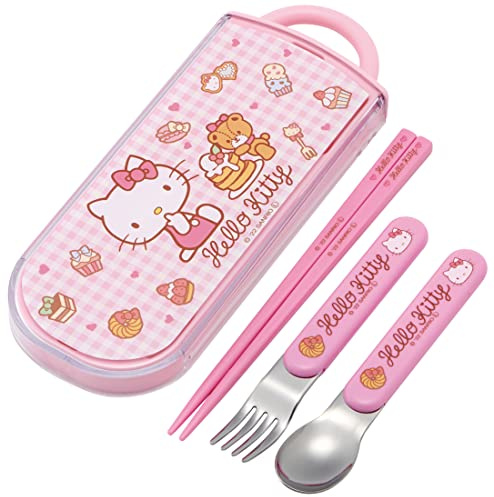 SKATER TACC2AG-A Trio Set, Chopsticks, Spoon, Fork, Hello Kitty, Sweets, Sanrio, Kids, Antibakteriell, Made in Japan