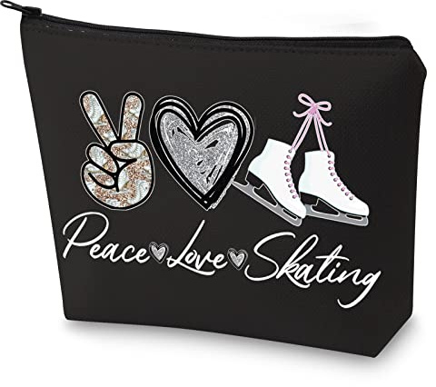 WZMPA Ice Skating Cosmetic Make Up Bag Figure Skating Inspired Gift Peace Love Skating Makeup Zipper Pouch Bag Skating Ice Merchandise, Peace Skating BL, Fit