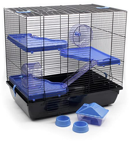 ZooPaul Premium Nagerkäfig XXL Kleintiere blau inkl. Zubehör 60x36x54 cm Maus Hamsterkäfig (blau)