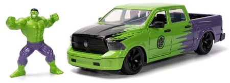 Jada Toys Marvel Hulk Figura con Modellino Auto 2014 Dodge Ram 1500 - Set da Collezione Avengers (6 cm) e Auto Giocattolo (20 cm) per Appassionati e Bambini