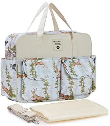 SONARIN Stilvolle Große Kapazität Baby Wickeltasche,Wasserdicht Tragbare Reise Wickeltasche Umhängetasche Tragetasche Henkeltaschen Babytasche mit Schultergurte & Wickelunterlage