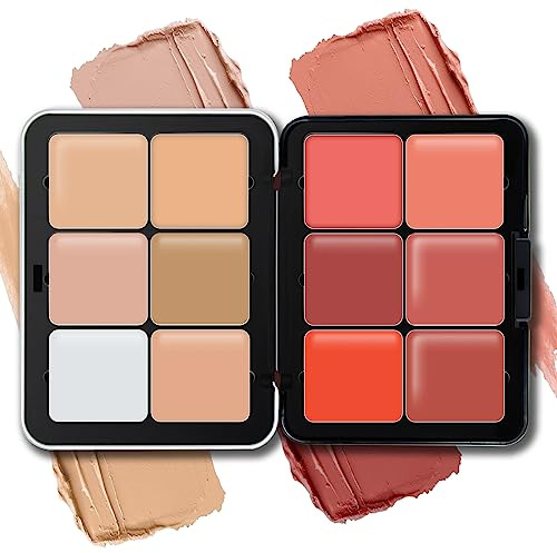 HOSAILY 12 Colors Cream Blush Palette, Color Correcting Concealer Foundation Palette, Long Wearing Smudge Proof Blendable Matte Finish Blush Powder Highlighter and Cream Contour Palette Makeup (01)