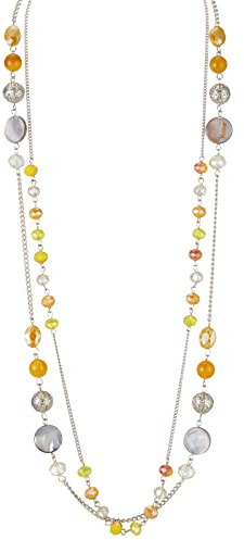 FULU AUTUMN Damen Statement Kette Lange Perlenkette Silber Chain Zwei Strang Modeschmuck Halskette Geburtstagsgeschenk